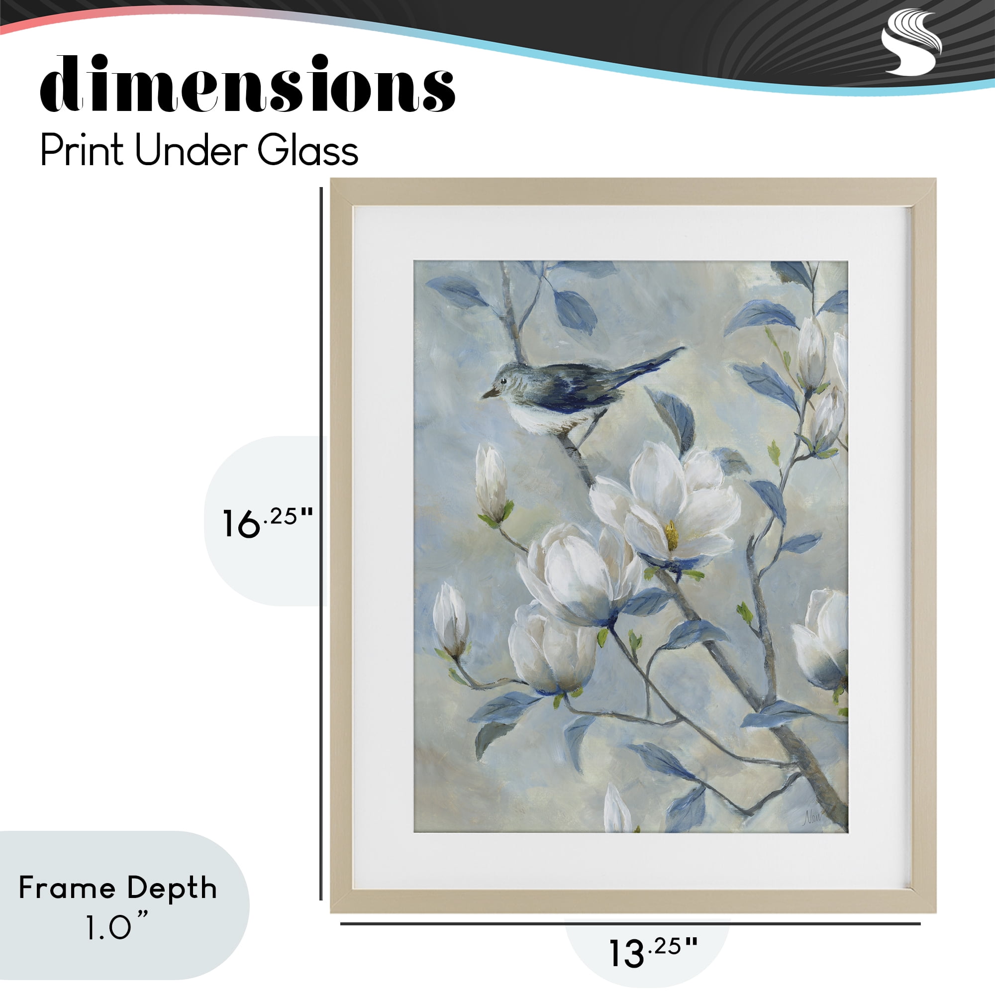 Stupell Industries Blue Bird in Magnolia Tree Birch Framed Print Under Glass, design by Nan