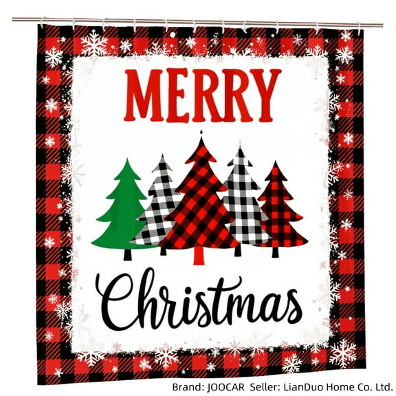 JOOCAR Merry Christmas Plaid Tree Shower Curtain for Home Bathroom Bath Tub Decoration 72x72 inch