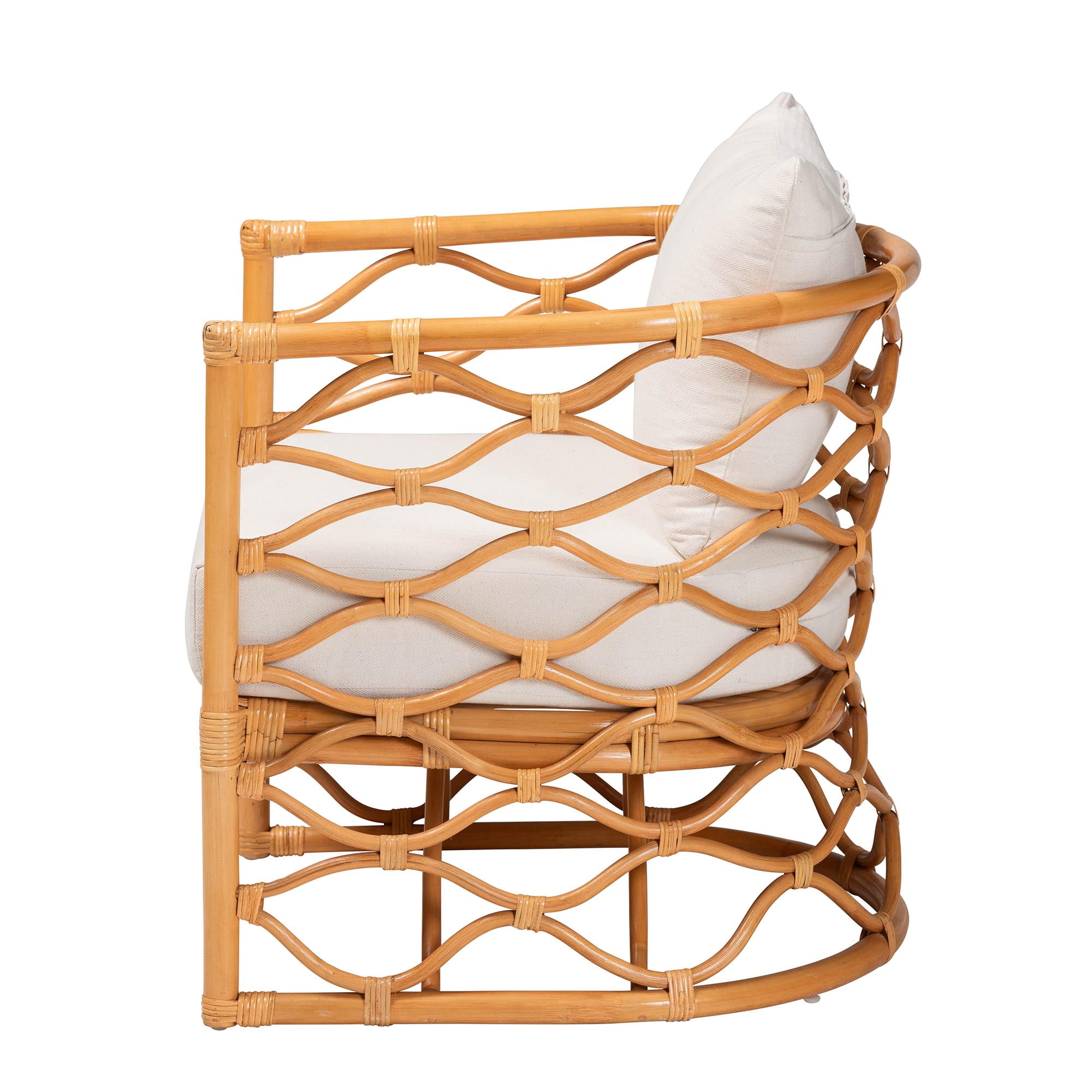 bali & pari Acelynn Boho Arm Chair with Natural Rattan Frame and Fabric Cushions - Light Honey