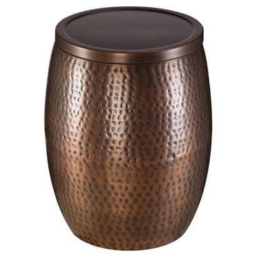 Jiowenm 20 in Metal Storage Side Table | Hammered | 15.96 in D | End Tables | Home Furniture | Removable Lid | Contemporary Design | Copper Antique