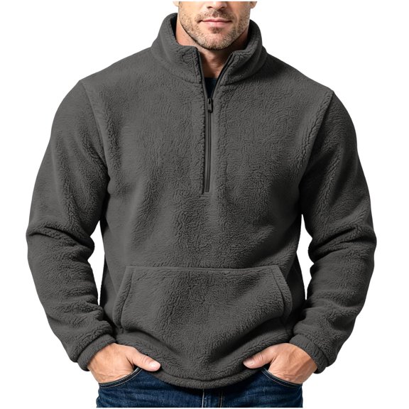 qafoshin Men's Fleece Half Zip Pullover Sweatshirts Fall Winter Casual Long Sleeve Solid Color Warm Tops