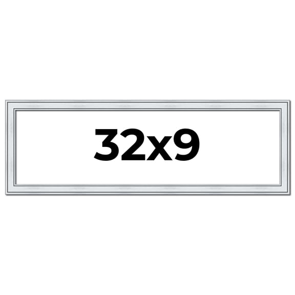32x9 Frame Sterling Silver Solid Wood Picture Frame | 1.25 Inch Moulding Width | 0.75 Inch Interior