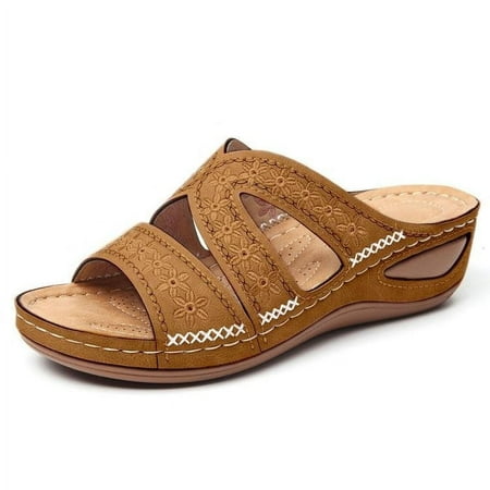 

Womens Comfort Wedge Slide Sandals Open-Toe Low Heel Non-Slip Bohemian Flat Sandal Summer Slippers for Women