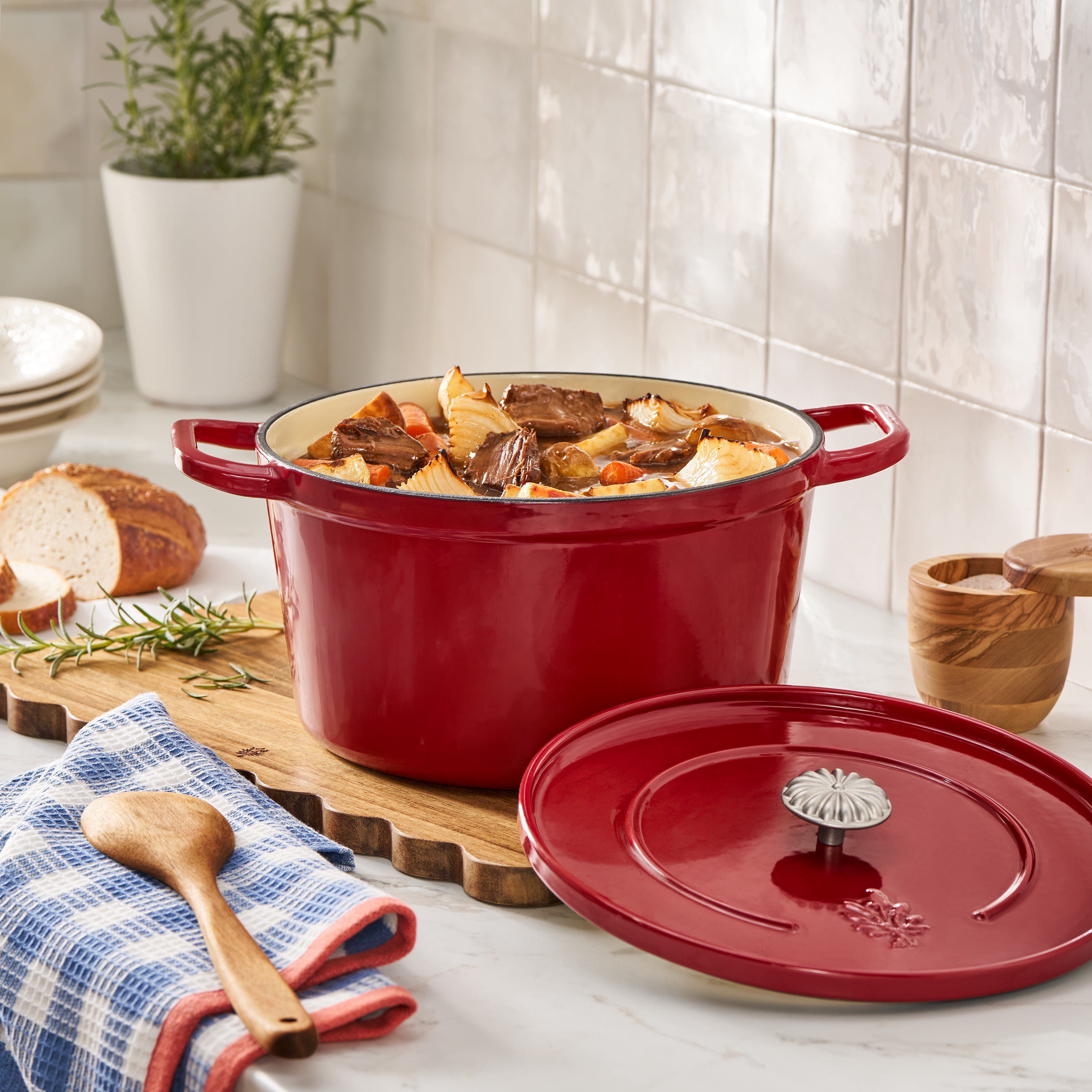 The Pioneer Woman 7-Quart Enameled Cast Iron Dutch Oven with Lid, Red