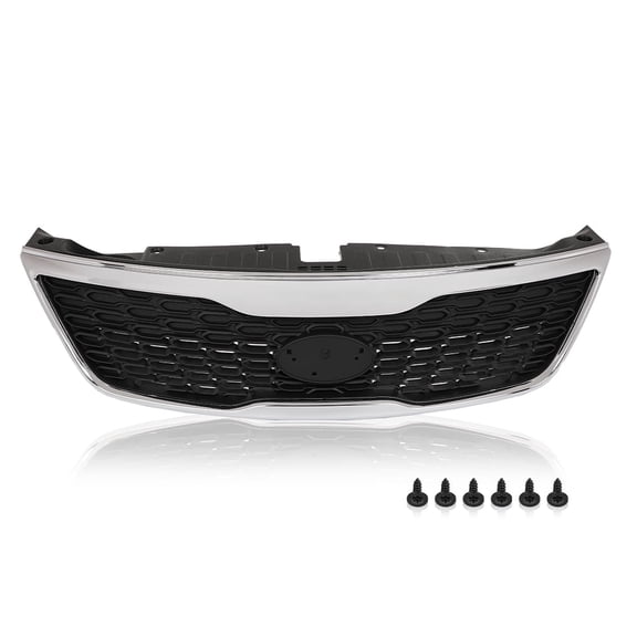 Black Front Bumper Upper Grille Grill w/ Chrome Trim Fit For 2014-2015 Kia Sorento