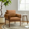 thumbnail image 2 of Faux Leather Accent Chair Removable Backrest Upholstered Arm Cushion PU Chairs Solid Wood Legs Reading Lounge Sofa Bedroom Camel, 2 of 7