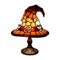 thumbnail image 2 of Stained Glass Witch Hat Lamp Gothic Halloween Lighting Decor, Vintage Halloween Decor Purple Bat Resin Night Light for Desk & Mantel, 2 of 8
