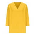 thumbnail image 4 of Sakmal Plus Size Tops Women Yellow Trendy Tops 3/4 Sleeve V Neck Plain Shirts for Women, 4 of 6