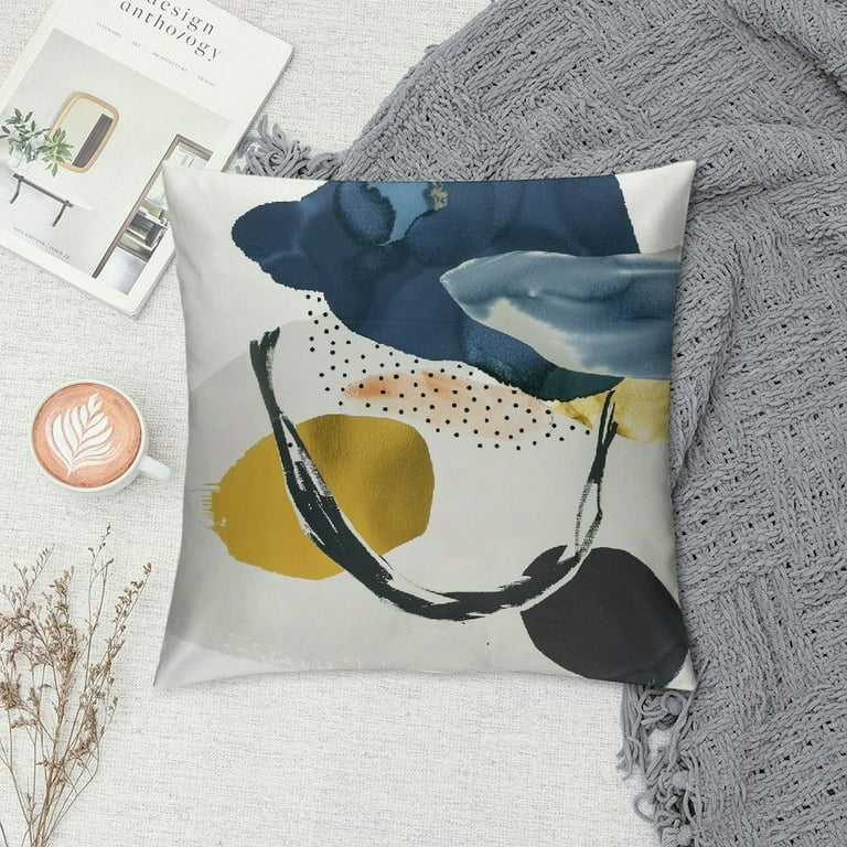 RUIYC Navy Blue Gray Yellow Pillow Covers Abstract Boho Pillow Covers Geometric Throw Pillow Covers Mid Century Modern Cushions Covers for Couch Sofa Walmart