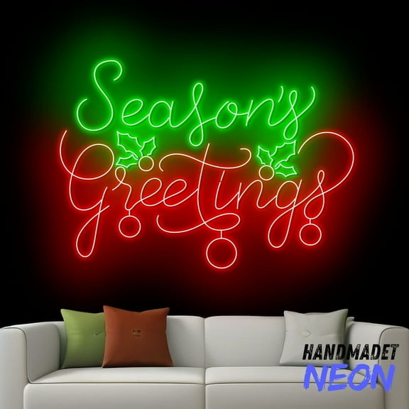 Handmadetneonsign Season's Greetings Neon Sign, Christmas Led Sign, Happy Holiday Decor, Christmas Quote Wall Art 81569