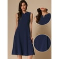 thumbnail image 2 of DARING DIVA Notch V Neck A-Line Office Dress L Dark Blue, 2 of 6