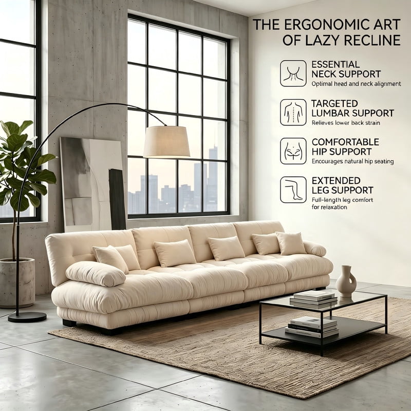 ANPPORT Cloud Couch Sleeper Sofa, Chenille Light Coffee 4-Seater Modular Sofa, 4 Lumbar pillows, 2 Pillows, Comfy Deep Seat Cloud Sofa, Convertible L-Shaped Floor Couch for Living Room