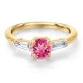 thumbnail image 3 of Gem Stone King 10K Yellow Gold Pink Mystic Topaz and Lab Grown Diamond Engagement Ring for Women | 1.80 Cttw | Round 6MM | Gemstone November Birthstone | Size 7, 3 of 6