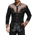 thumbnail image 4 of SXCXLSA Western Shirts For Men Long Sleeve Button Collar Embroidered Cowboy Shirt Retro Business Casual Tee With Floral Design Khaki M, 4 of 4