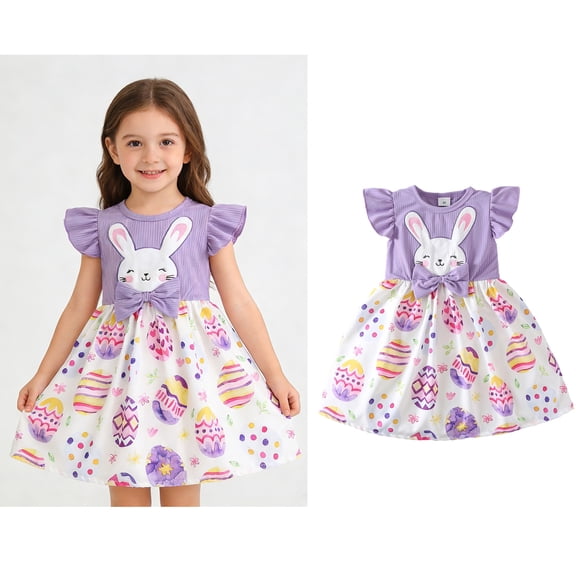 Easter Dress for Girls Sleeveless Cute Print Dress Bow A-line Dress Kids Spring Dress Girls Size 4-5 Years Dresses