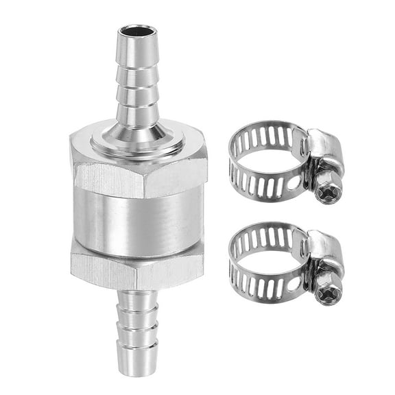 6mm (1/4") Fuel Check Valve, Non-Return One Way Check Valve With Clamps, Silver