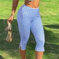 thumbnail image 6 of MLQIDK Capris for Women Lounge Pants Knee Length Elastic Waist Plaidped Pants Dressy Casual Pedal Pushers with Pockets Light Blue M, 6 of 6