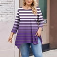 thumbnail image 4 of Sexlip Plus Size Women's Gradient Striped Handkerchief Hem Tunic Tops Long Sleeve Crewneck T-Shirts Loose Dressy Casual Blouse Purple XXXL, 4 of 5