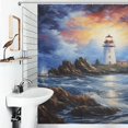 thumbnail image 4 of Lighthouse Sunrise Coast Scenery Pale Blue Tan Shower Curtain for Bathroom with 12Hooks, Polyester Fabric Thick Shower Curtain Washable Waterproof Curtain, 4 of 8