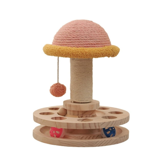 Juguete interactivo para gatos, de madera maciza, seguro, para rascar, pelota, para entrenamiento en interiores, ejercicio, gatitos y gatos. Tocadiscos con soporte
