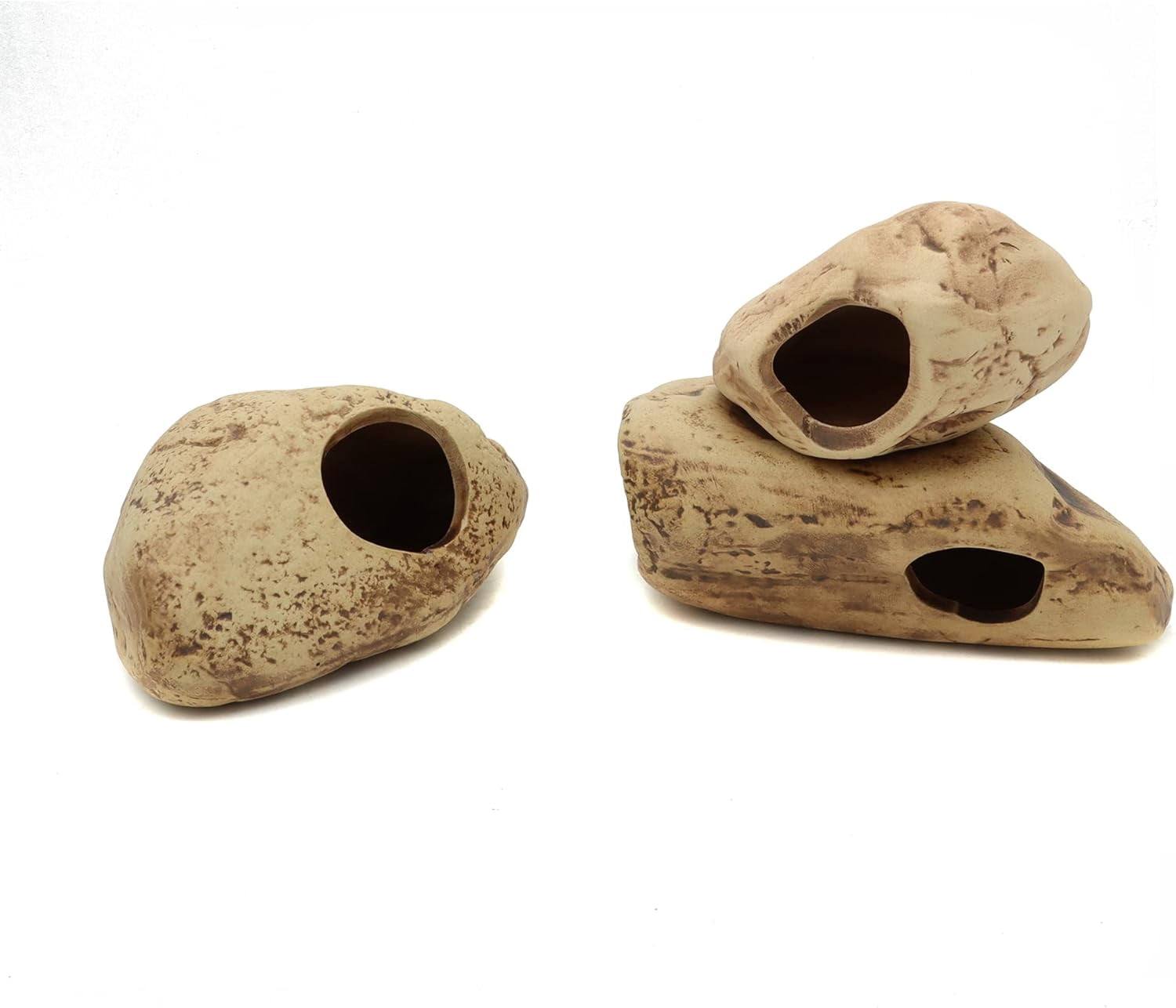 Stackable Aquarium Ceramic Decorations Rock Caves,Betta Fish Tank Decor Accessories,Hideaway for Shrimp Cichlid Hiding Breeding Spawning (Set of 3)