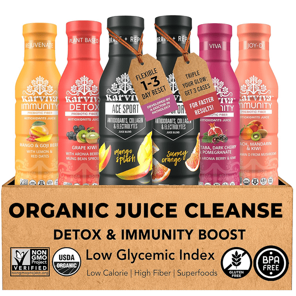 Whole Plant Juice Cleanse Variety Pack, Immunity and Energy Boost, Detox Wellness Drinks with Natural Electrolyte, Prebiotic and Antioxidants, Gluten Free, 6 bottles, 12 fl oz