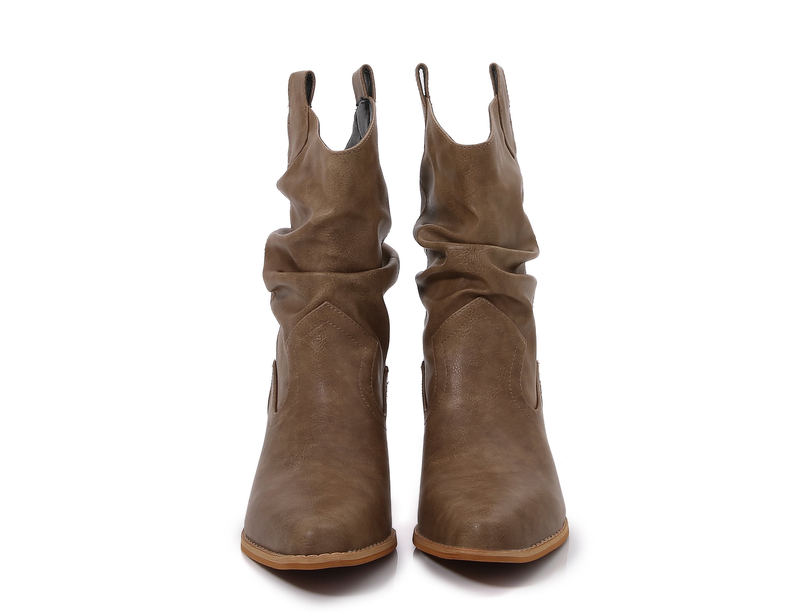 Premium PU Leather Wooden Heel Long Chelsea Boots (Camel, 9)