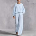 thumbnail image 7 of Mifsaly 2 Piece Linen Set for Women Crewneck Balloon Sleeve Tops and Lounge Trousers Trendy Going Out Travel Airport Vacation Matching Outfits, 7 of 7