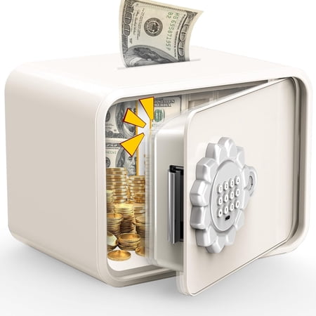 Mini safe small digital security safe with keyboard lock with automatic door硬币 and paper slot child safe - for cash jewelry and valuables home/office/hotel use 6.5 inches x 9.3 inches x 7.1 inch