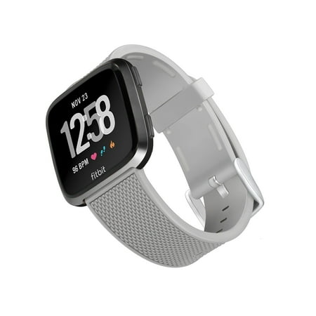 WITHit - Silicone Woven Watch Band for Fitbit Versa, Versa Lite, and Versa 2 (2-Count) - Black/Gray