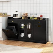 Costway 55” Large Buffet Cabinet with 2 Glass Doors, 2 Drawers, 2 Door Shelves for Kitchen Black