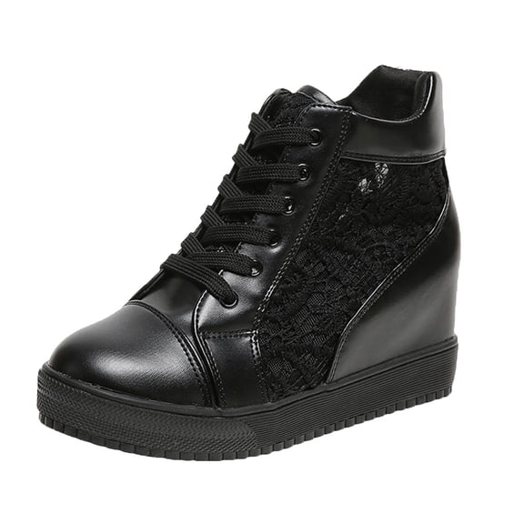 YLYL Sneakers for Women Platform Chunky Wedge Hidden Heel Lace Crochet Lace up High Top Shoes