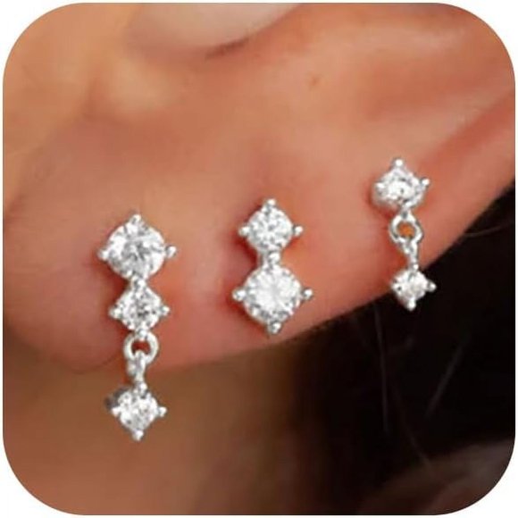 Silver Stud Earrings For Women, Sterling Silver Earrings Set Small Hoop Earrings Stack Dangle Earrings Minimalist Drop Stud Earrings Hypoallergenic Everyday Earrings Women Trendy[o2607]