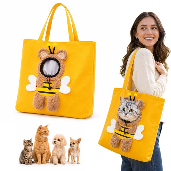 Cute Dew Head Shape Cat Bag, Canvas Pet Carrier Shoulder Bag for Small Dogs, 2 in 1 Pet Tote with 3 Anti-Breakaway Designs Portable Wide Strap Hands Free Comfort for Travel Outings