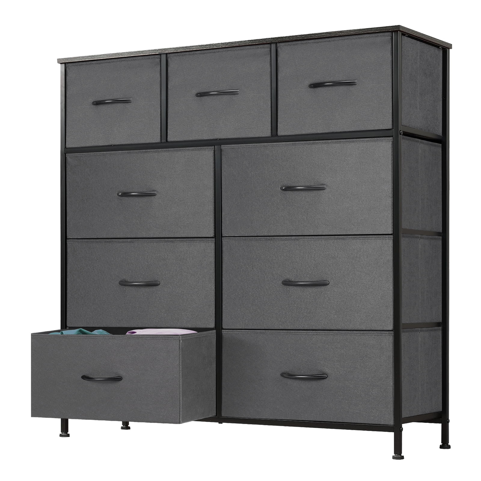 MAYEERTY Fabric Dresser with 9 Drawers for Storage and Organization, 39.4 Inch Tall Chest of Dresser, Gray