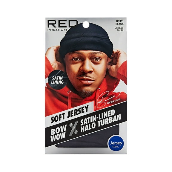RED Bow Wow Premium Satin Mens Turban – Anti Breakage Moisture Retention, Stylish Soft Light Comfort Headwear All Hair Types (US, Alpha, One Size, Jersey, Black)