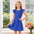 thumbnail image 5 of ASEIDFNSA Girls Ruffle Sleeve Dress with Layered Shoulders Solid Color and Swing Hem (Blue,6-7 Years), 5 of 5