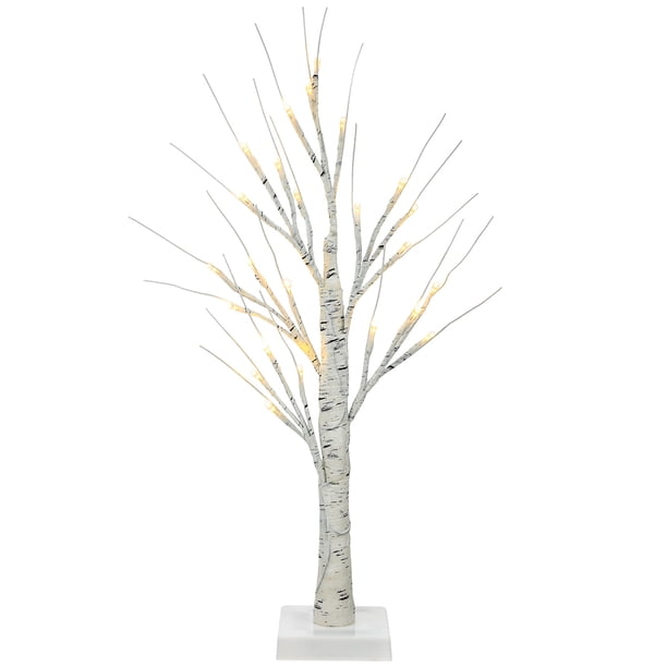 Árbol iluminado de otoño con luces LED, adorno de abedul blanco para interior, sin pilas