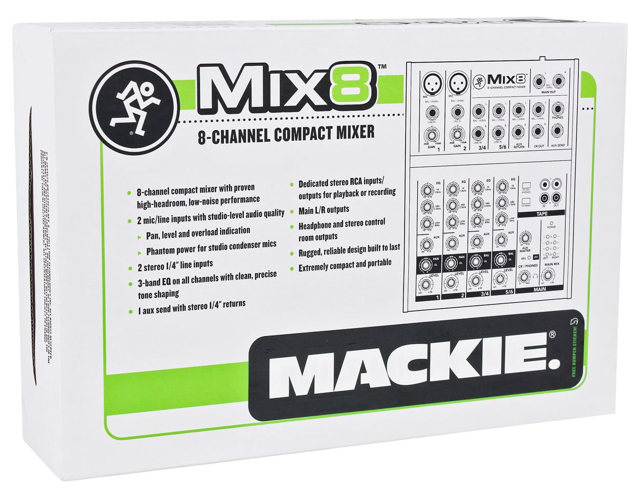 Mackie Mix8 8 Ch. Compact Mixer Constructed w/Durable Metal Chasis+2 XLR Cables