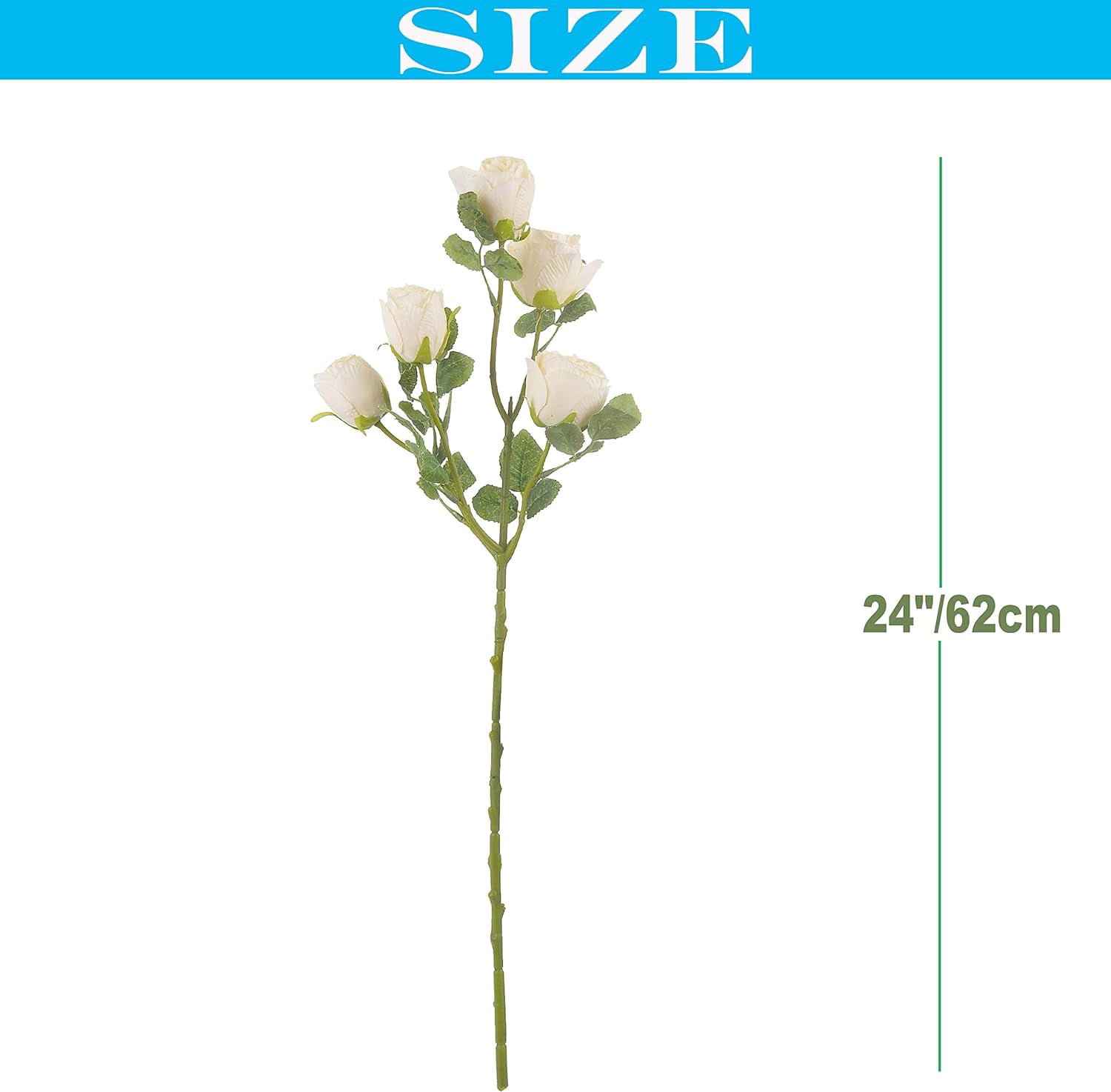 Dried Flower Artificial Rose 6pcs 24 Inch Long Stem Silk Rose with 5 Flowers for Wedding DIY Bridal Bouquet Home Decor Centerpiece Arrangement(White)