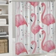 thumbnail image 6 of Orinice  Shower Curtain Watercolor Bath Pink Flamingos Grey Polka Dots Chic Tropical Home Bathroom Decor Polyester Fabric Waterproof  69x72, 6 of 7