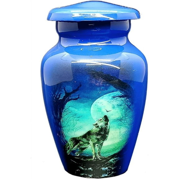 UR urns Keepsake Urn –Howling Wolf with Moon Keepsake Cremation Urn for Human Ashes with Velvet Box & Velvet Bag-Mini Keepsake Urn - Affordable Keepsake Urn (3 cu.in)