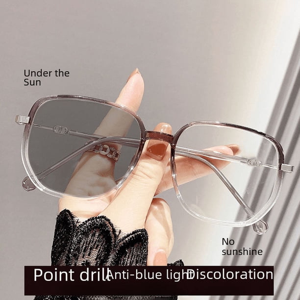 Gafas poligonales con cambio de color sensibles a la luz azul para mujer, montura grande, punta de diamante, ultralivianas, simples y lisas