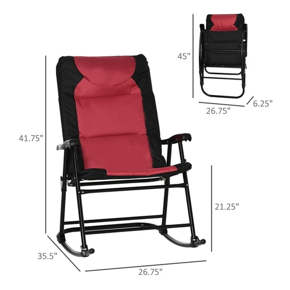 2 Piece Outdoor Patio Furniture Set with 2 Folding Padded Rocking Chairs, Bistro Style for Porch, Camping, Balcony, Red
