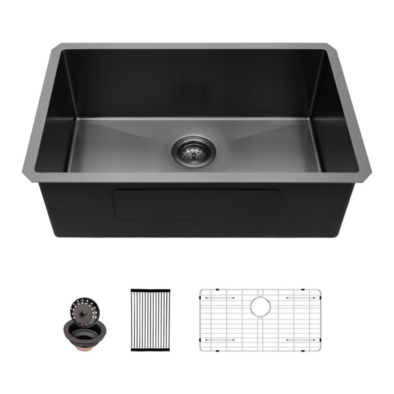 33" Gunmetal Black Kitchen Sink - 33"x 19"x 10" Undermount Singel Bowl Kitchen basin 16 Gauge Stainless Steel with 10 Inch Deep