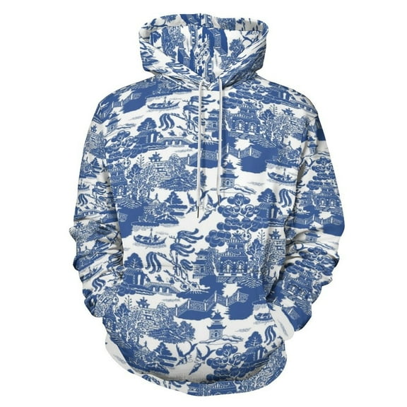 Willow Pattern Cobalt Blue 3D Print Hoodie Men Women Autumn Thin Pullover Sweatshirt Vintage Streetwear Tops