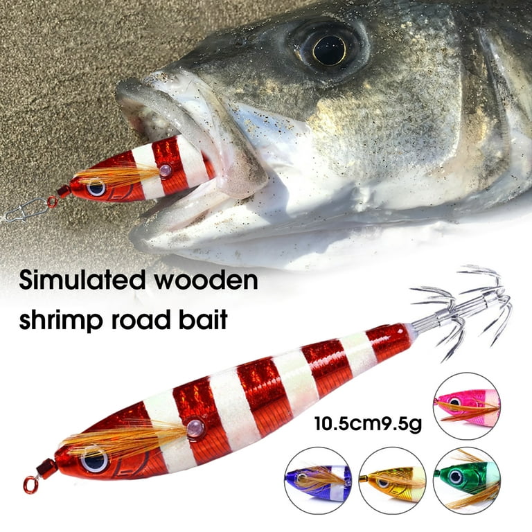 Opolski Fishing Lure with 2 Hooks 10.5cm/9.5g Simulation Wood Shrimps Squid  Hook Jigging Fishing Lures for Sea Fishing 