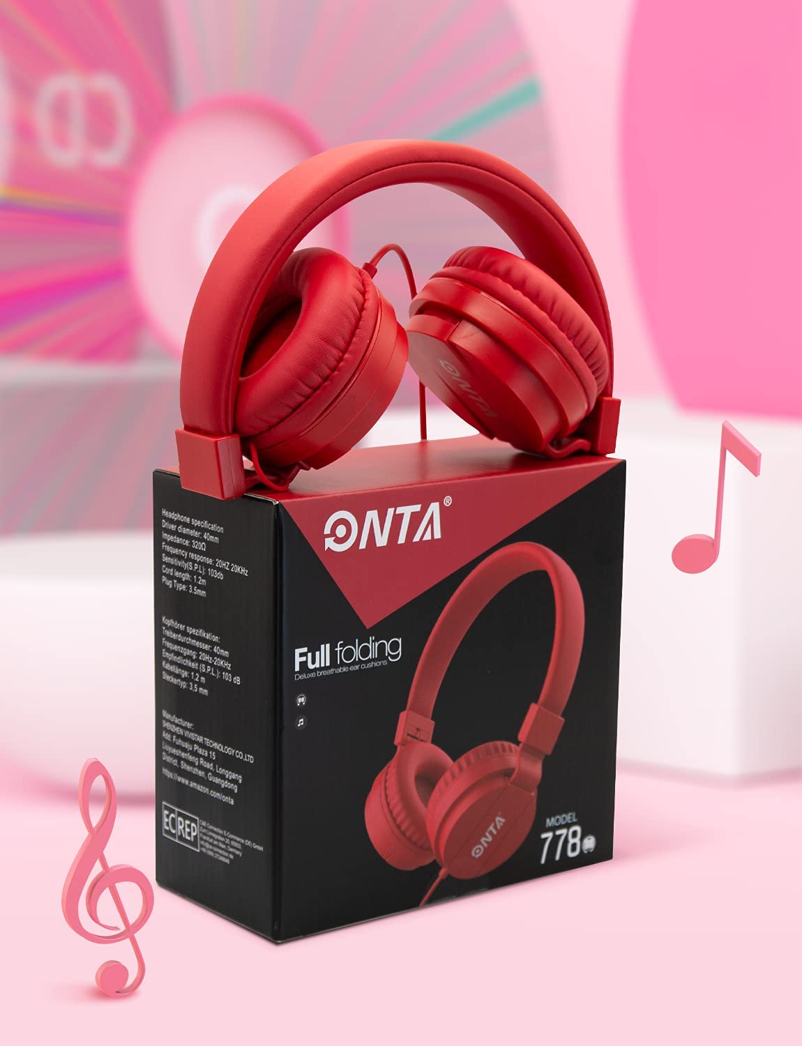 ONTA Kids Wired On-Ear Headphones, Red photo 4
