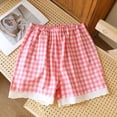 thumbnail image 2 of YANGXINX Women's Casual Summer Shorts with Lace and Plaid Design Elastic Waist Comfortable Pocket Shorts for Beach Home Daily Wear, 2 of 4