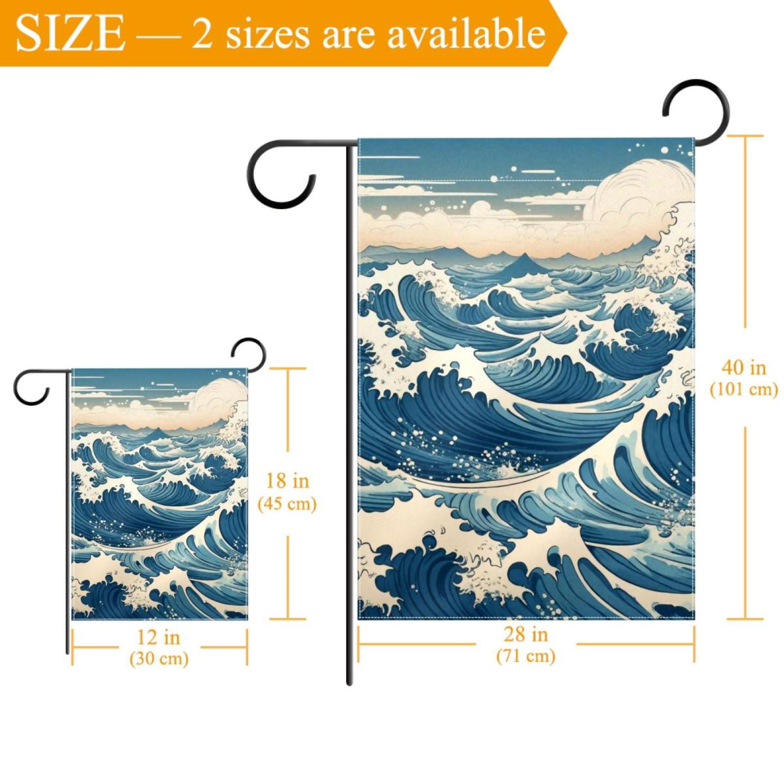 Ocean Wave Double Sided Garden Flag Decorative Weather Resistant Yard Flag, Large DIY Vertical Flag for Farmhouse Patio Lawn, 28x40 Inch